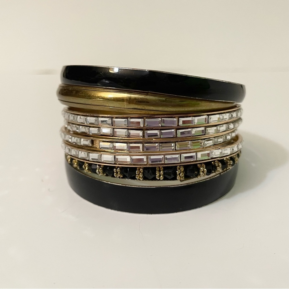 Boho Chic Mixed Metal Bangle Set Stackable Bracelets - Picture 14 of 15